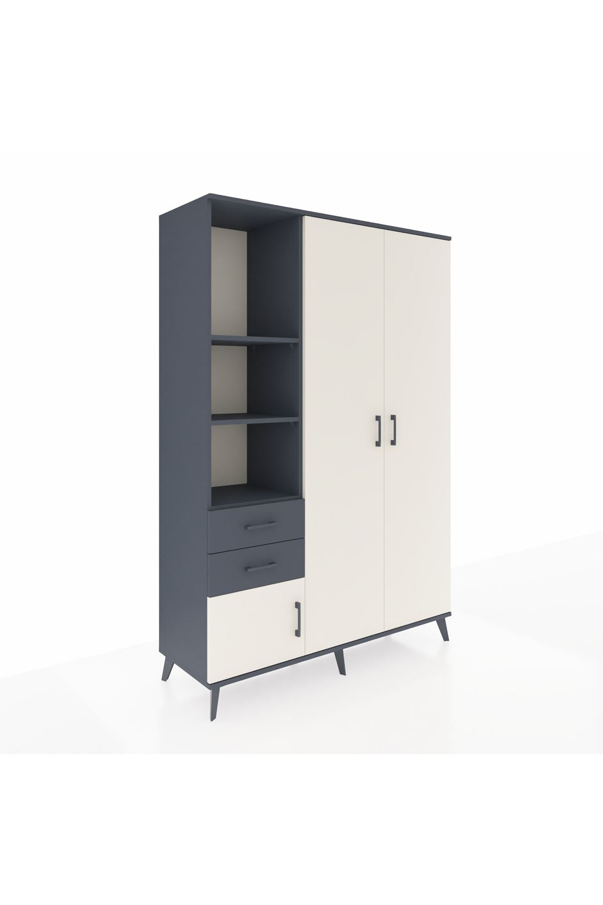 Hyperion Dolap 5 Raflı 2 Çekmeceli Tek Askılı 132x44x195 Antrasit-Aytaşı/Antrasit