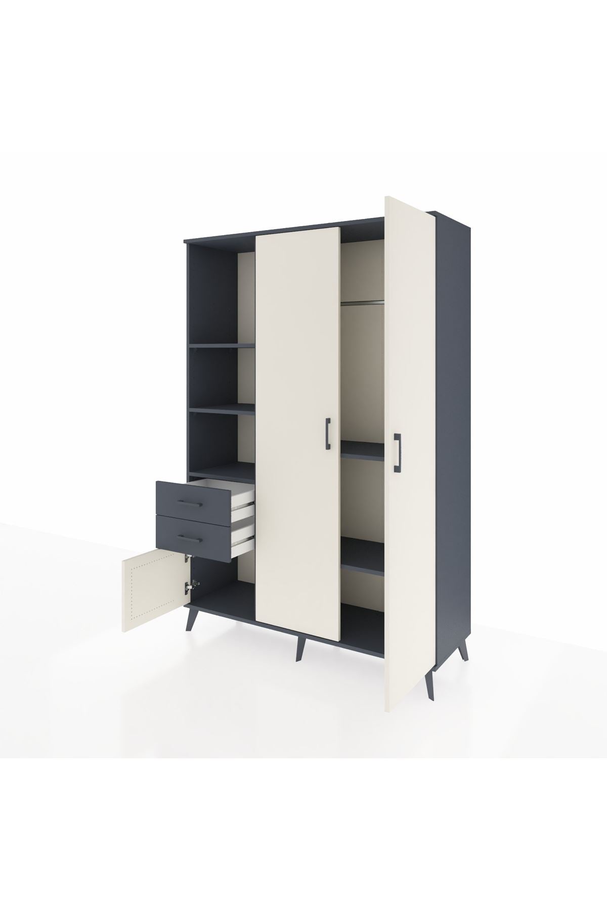 Hyperion Dolap 5 Raflı 2 Çekmeceli Tek Askılı 132x44x195 Antrasit-Aytaşı/Antrasit