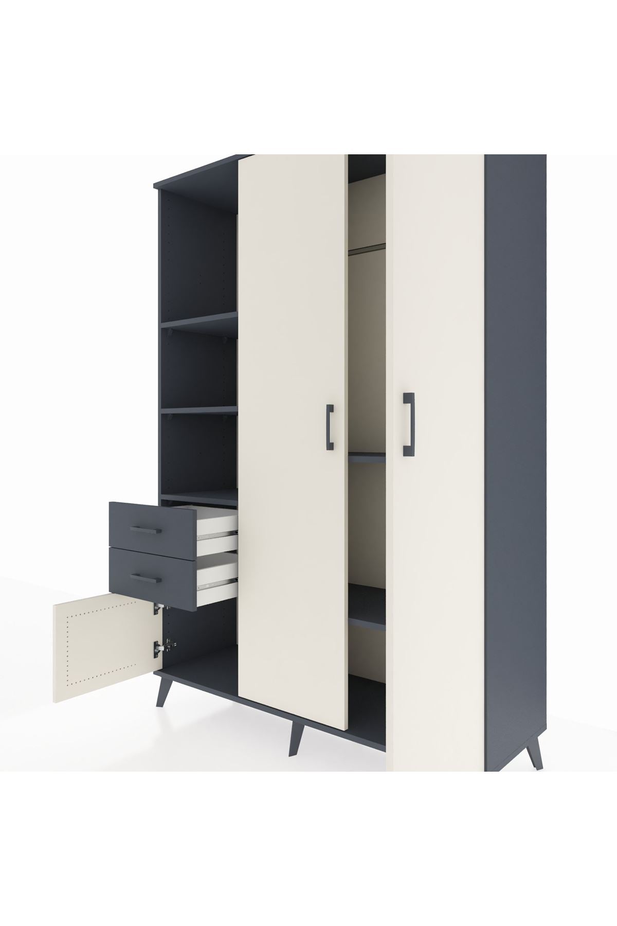 Hyperion Dolap 5 Raflı 2 Çekmeceli Tek Askılı 132x44x195 Antrasit-Aytaşı/Antrasit