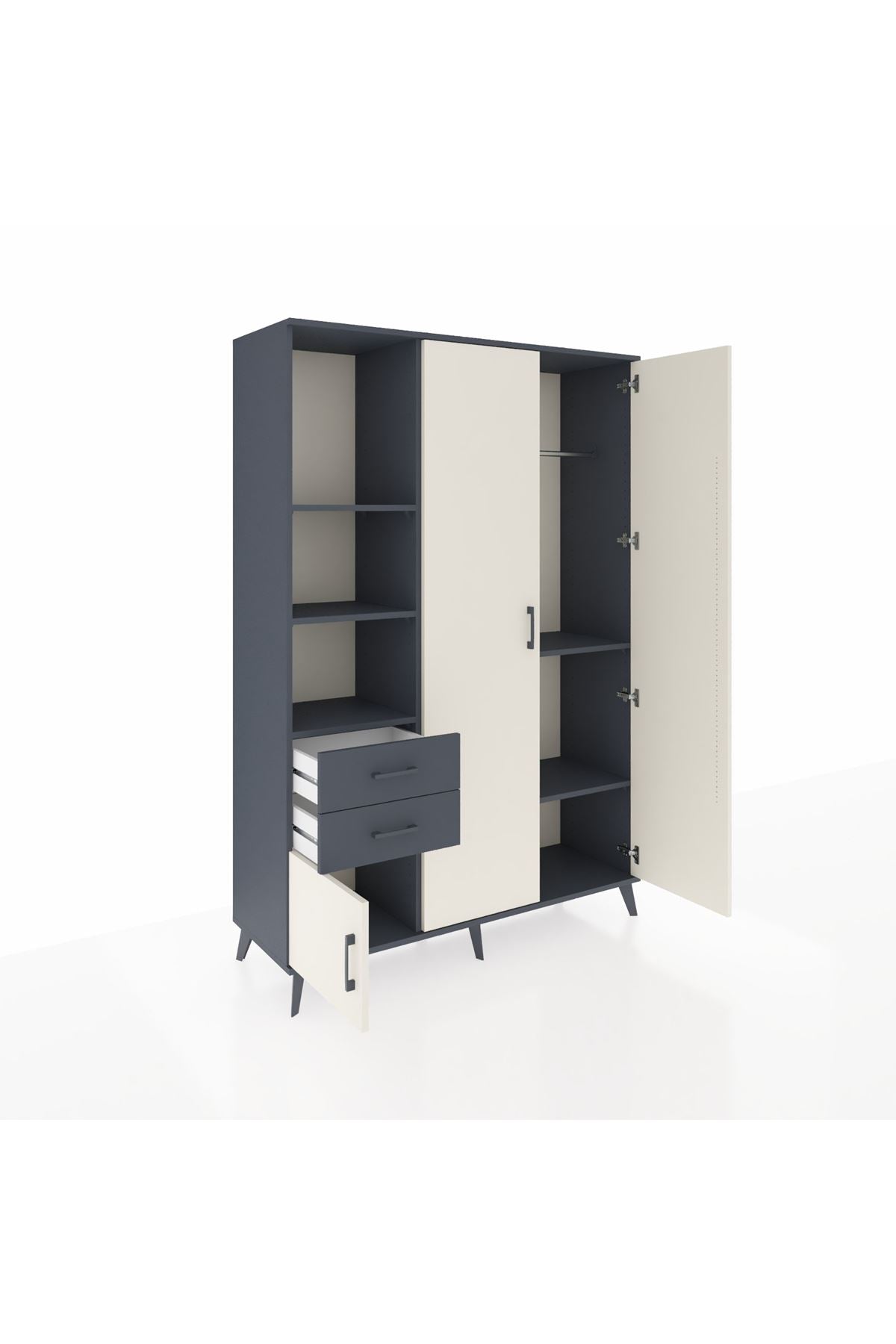 Hyperion Dolap 5 Raflı 2 Çekmeceli Tek Askılı 132x44x195 Antrasit-Aytaşı/Antrasit