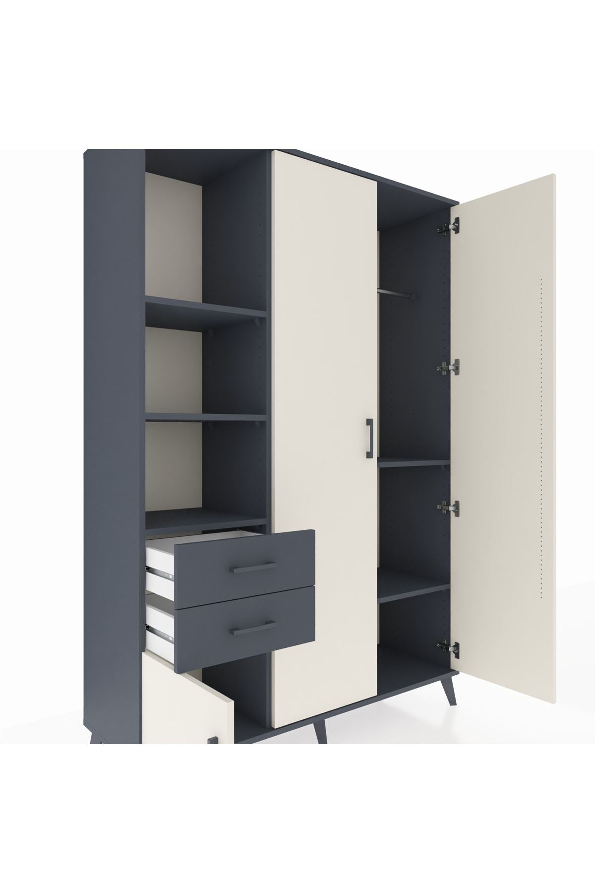 Hyperion Dolap 5 Raflı 2 Çekmeceli Tek Askılı 132x44x195 Antrasit-Aytaşı/Antrasit