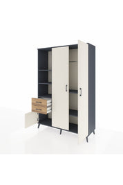 Hyperion Dolap 5 Raflı 2 Çekmeceli Tek Askılı 132x44x195 Antrasit-Aytaşı/Çam