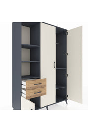 Hyperion Dolap 5 Raflı 2 Çekmeceli Tek Askılı 132x44x195 Antrasit-Aytaşı/Çam