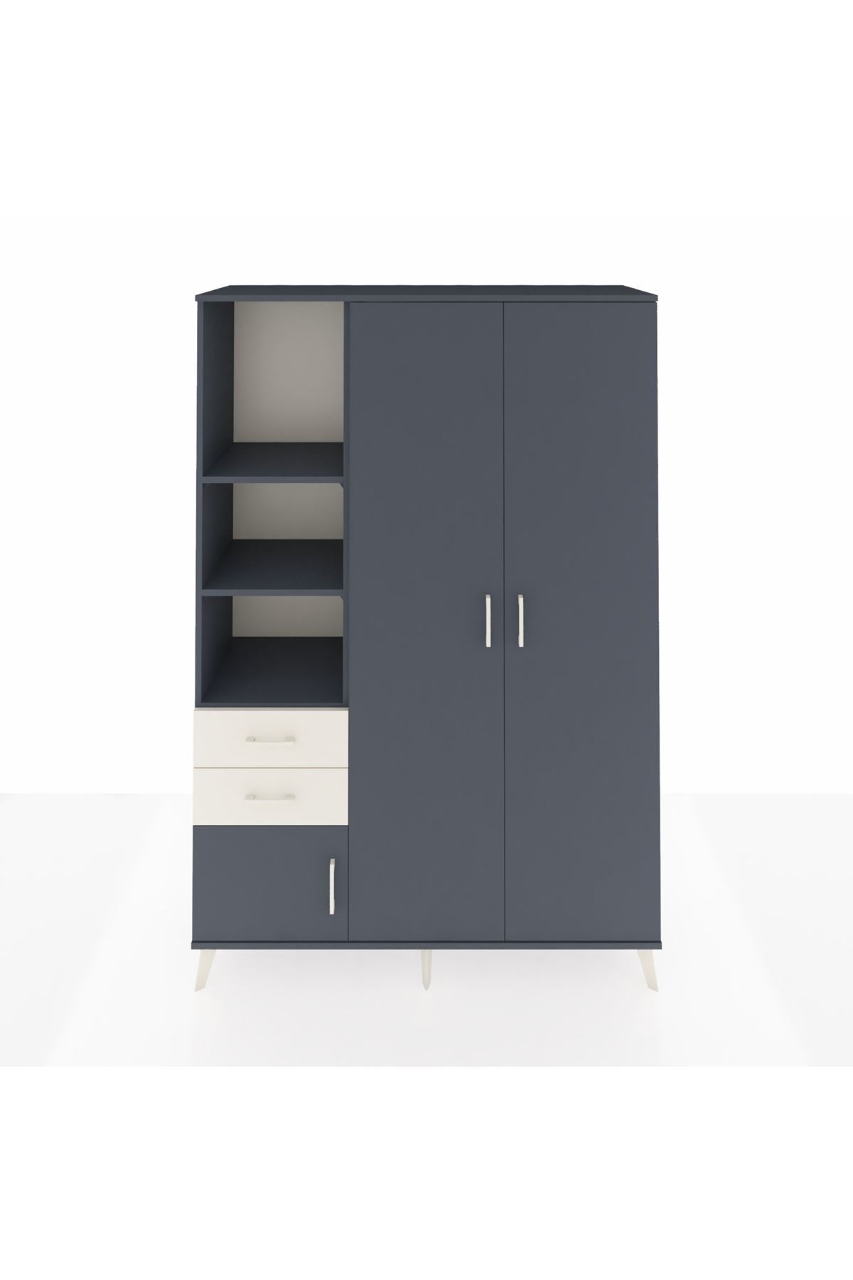 Hyperion Dolap 5 Raflı 2 Çekmeceli Tek Askılı 132x44x195 Antrasit-Antrasit/Aytaşı