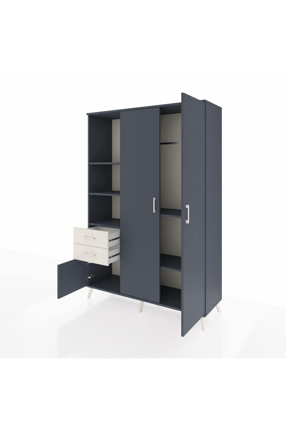 Hyperion Dolap 5 Raflı 2 Çekmeceli Tek Askılı 132x44x195 Antrasit-Antrasit/Aytaşı