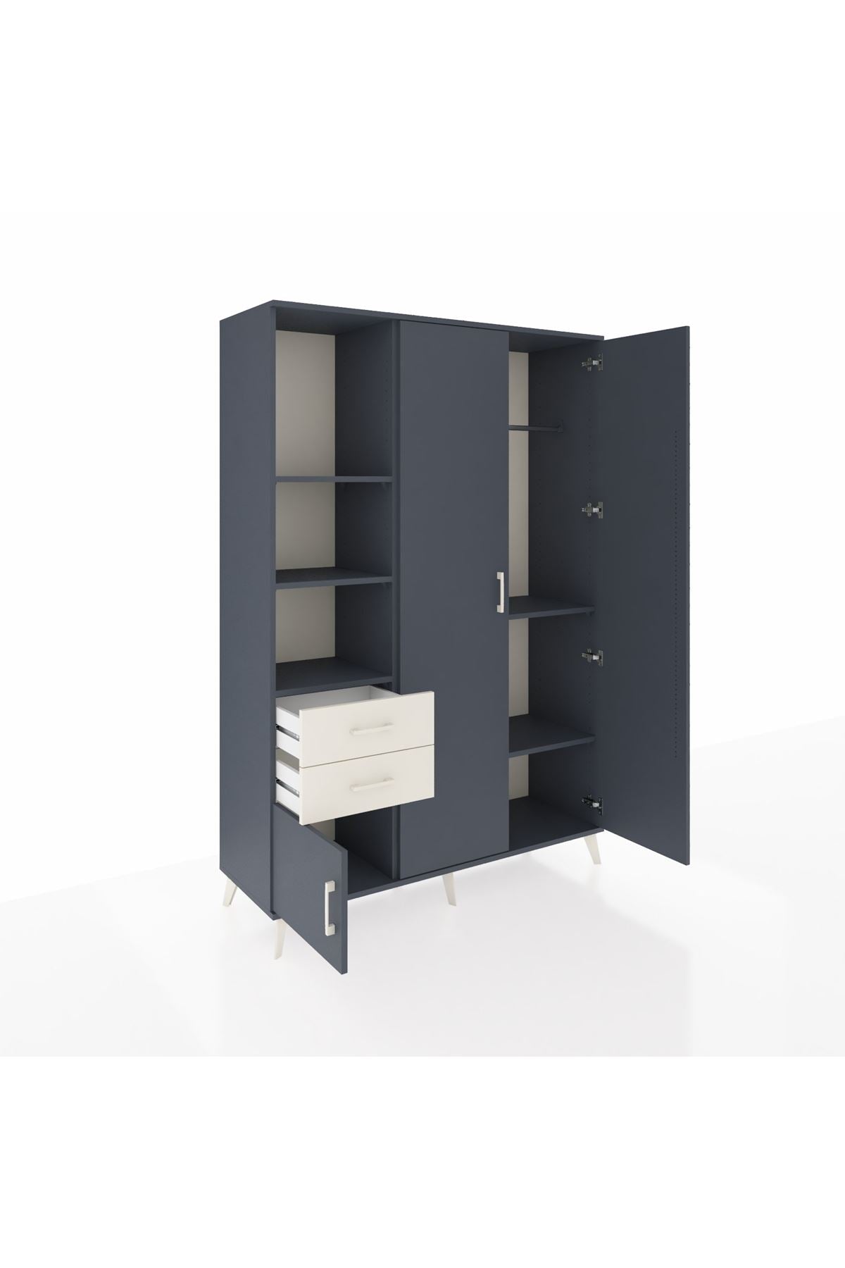 Hyperion Dolap 5 Raflı 2 Çekmeceli Tek Askılı 132x44x195 Antrasit-Antrasit/Aytaşı