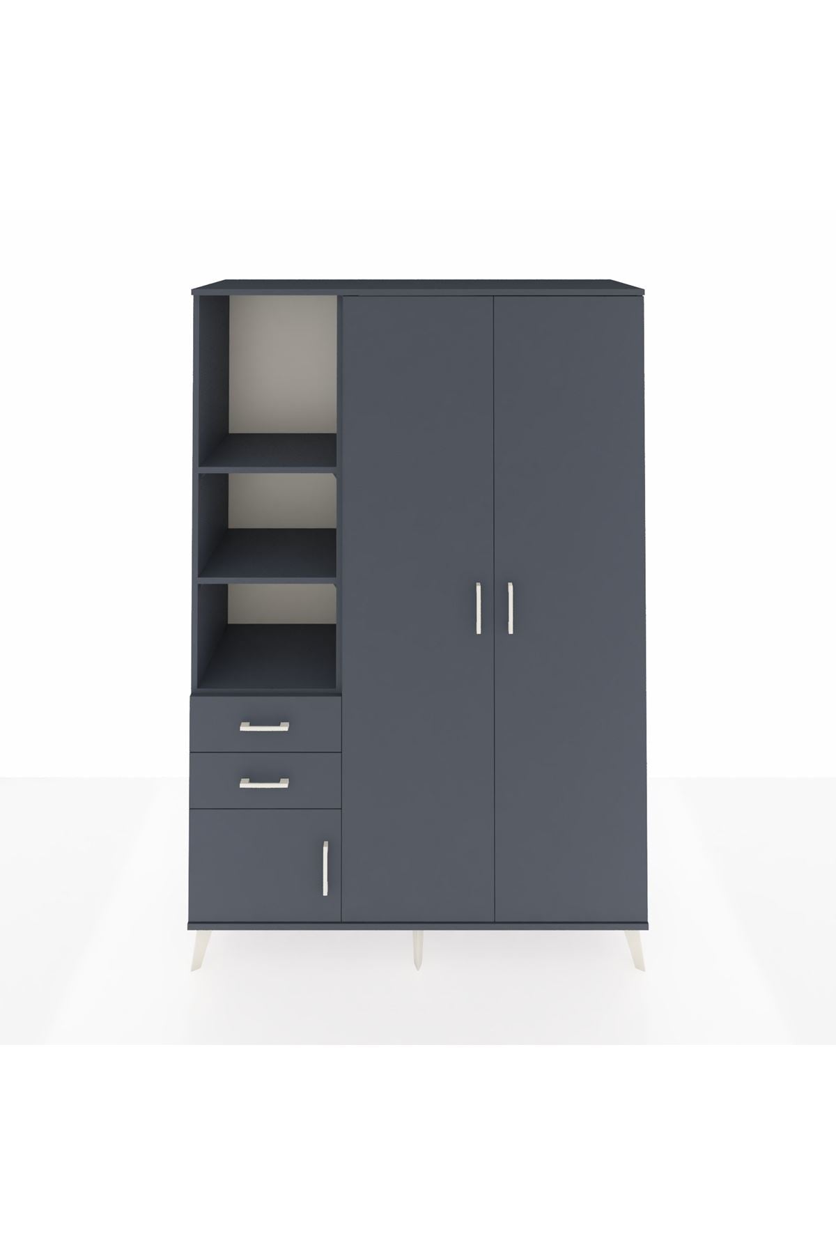 Hyperion Dolap 5 Raflı 2 Çekmeceli Tek Askılı 132x44x195 Antrasit-Antrasit/Antrasit