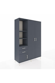 Hyperion Dolap 5 Raflı 2 Çekmeceli Tek Askılı 132x44x195 Antrasit-Antrasit/Antrasit