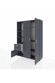 Hyperion Dolap 5 Raflı 2 Çekmeceli Tek Askılı 132x44x195 Antrasit-Antrasit/Antrasit