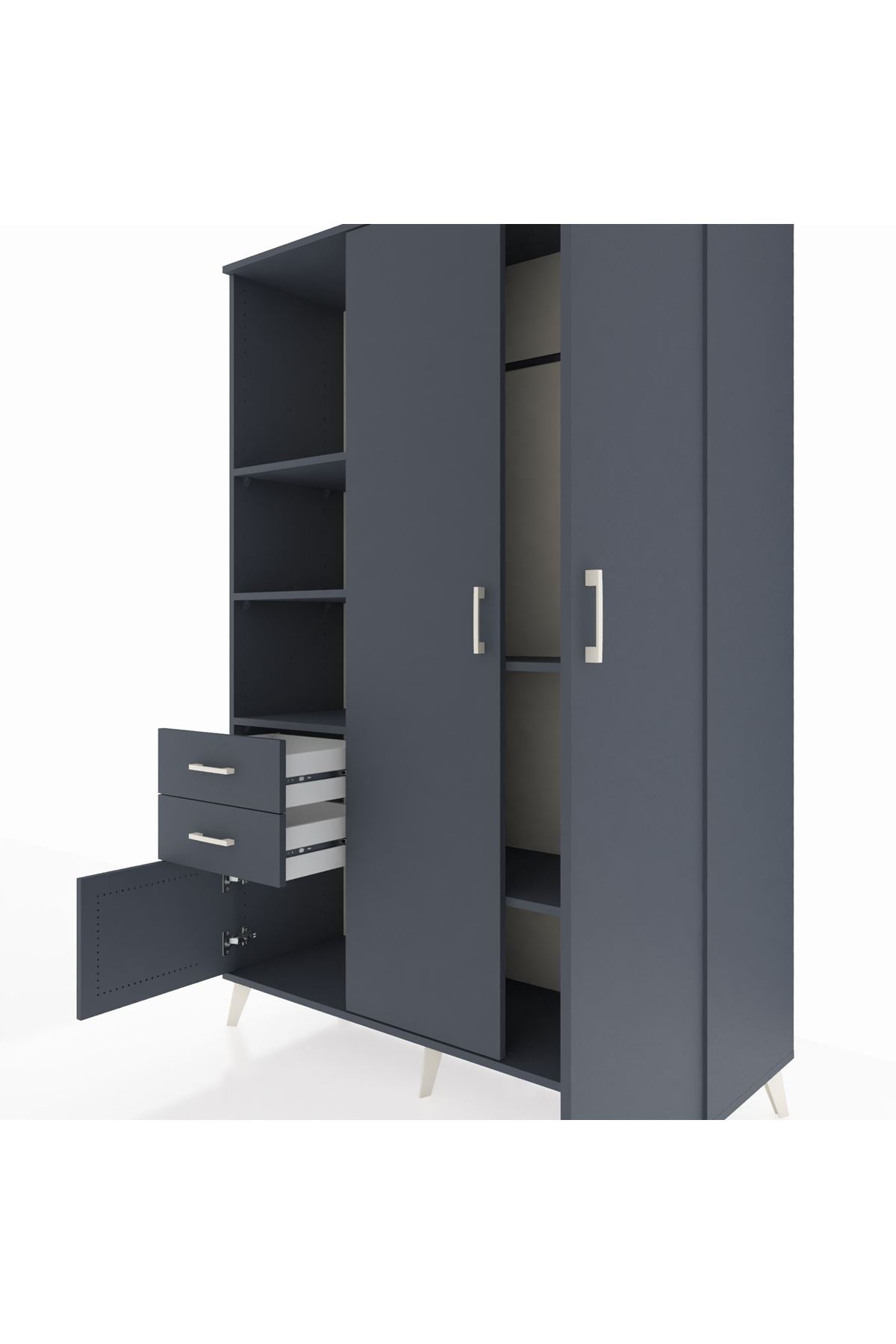 Hyperion Dolap 5 Raflı 2 Çekmeceli Tek Askılı 132x44x195 Antrasit-Antrasit/Antrasit