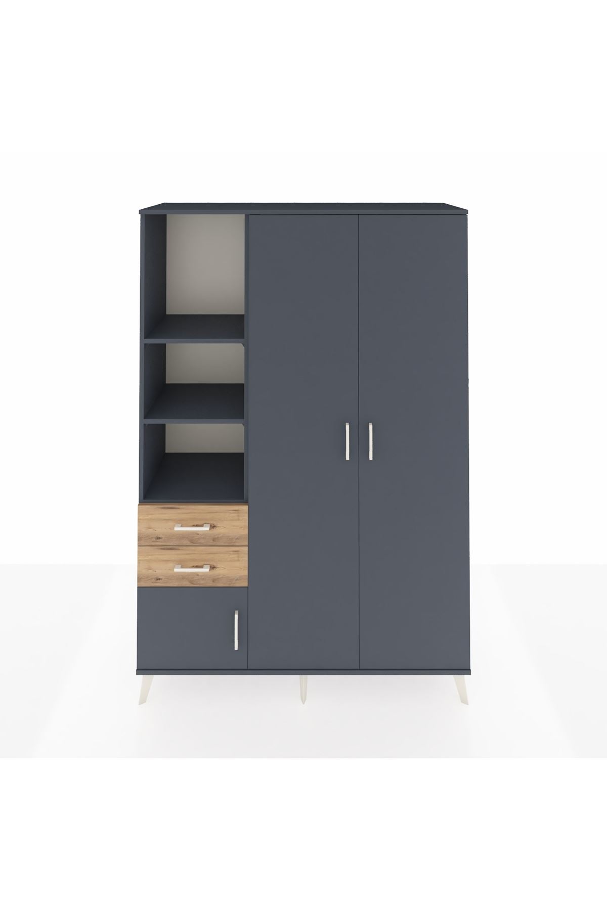 Hyperion Dolap 5 Raflı 2 Çekmeceli Tek Askılı 132x44x195 Antrasit-Antrasit/Çam