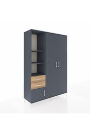 Hyperion Dolap 5 Raflı 2 Çekmeceli Tek Askılı 132x44x195 Antrasit-Antrasit/Çam