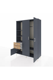 Hyperion Dolap 5 Raflı 2 Çekmeceli Tek Askılı 132x44x195 Antrasit-Antrasit/Çam