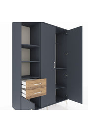 Hyperion Dolap 5 Raflı 2 Çekmeceli Tek Askılı 132x44x195 Antrasit-Antrasit/Çam