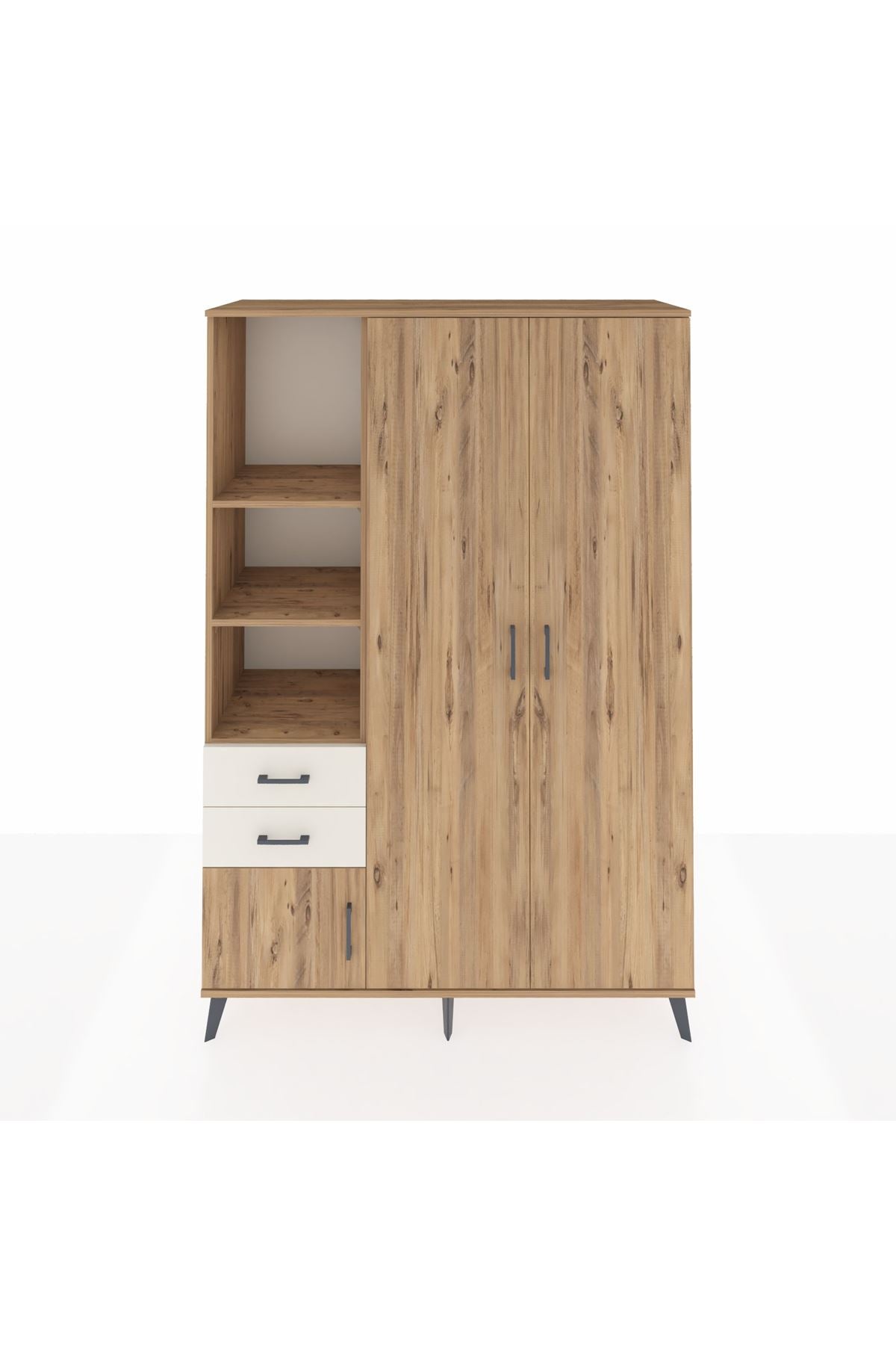 Hyperion Dolap 5 Raflı 2 Çekmeceli Tek Askılı 132x44x195 Çam-Çam/Aytaşı