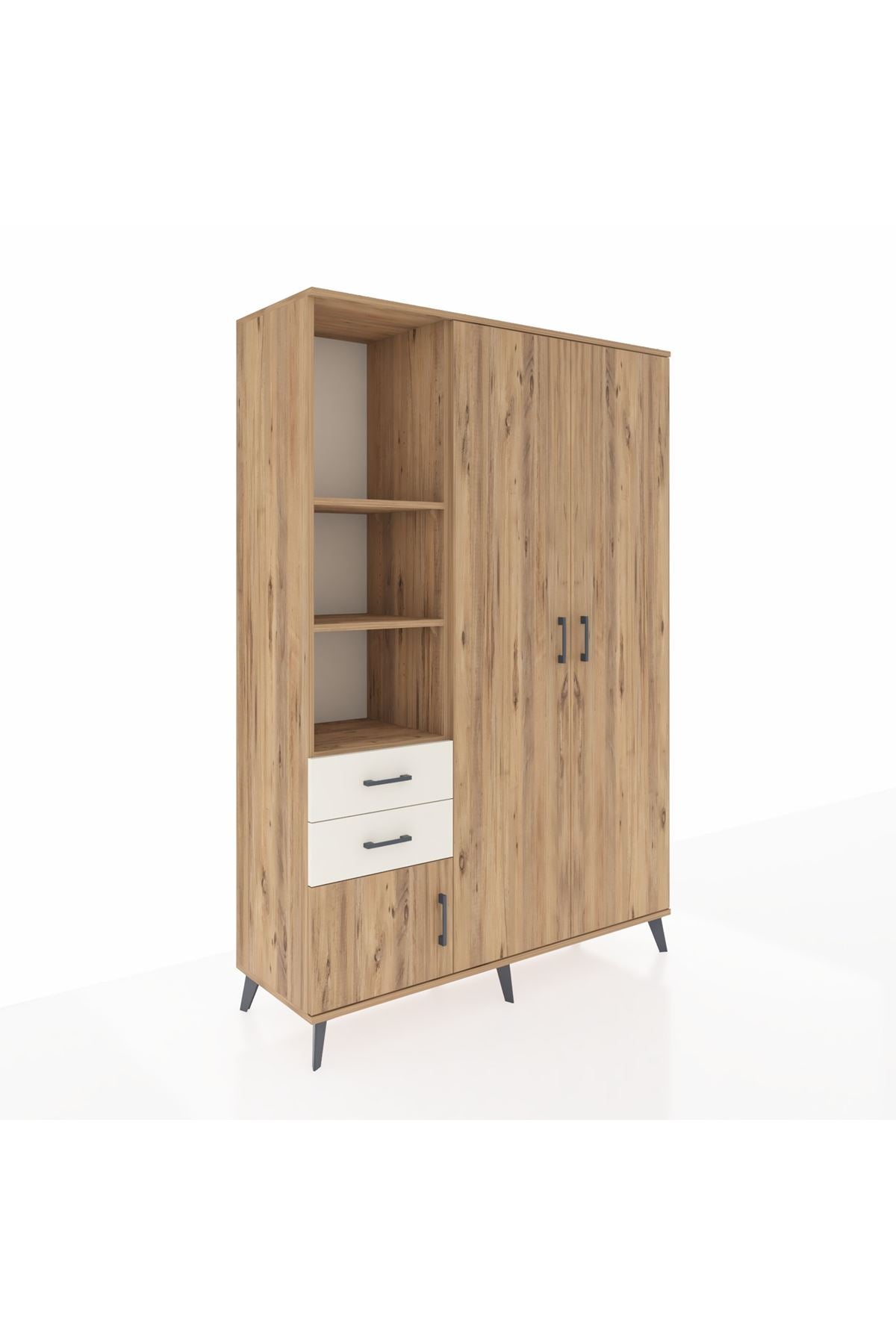 Hyperion Dolap 5 Raflı 2 Çekmeceli Tek Askılı 132x44x195 Çam-Çam/Aytaşı