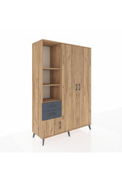 Hyperion Dolap 5 Raflı 2 Çekmeceli Tek Askılı 132x44x195 Çam-Çam/Antrasit