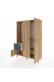 Hyperion Dolap 5 Raflı 2 Çekmeceli Tek Askılı 132x44x195 Çam-Çam/Antrasit