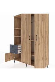 Hyperion Dolap 5 Raflı 2 Çekmeceli Tek Askılı 132x44x195 Çam-Çam/Antrasit