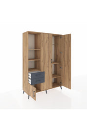 Hyperion Dolap 5 Raflı 2 Çekmeceli Tek Askılı 132x44x195 Çam-Çam/Antrasit