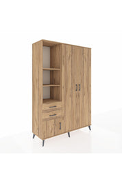 Hyperion Dolap 5 Raflı 2 Çekmeceli Tek Askılı 132x44x195 Çam-Çam/Çam