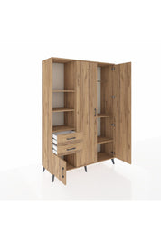 Hyperion Dolap 5 Raflı 2 Çekmeceli Tek Askılı 132x44x195 Çam-Çam/Çam