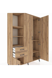 Hyperion Dolap 5 Raflı 2 Çekmeceli Tek Askılı 132x44x195 Çam-Çam/Çam