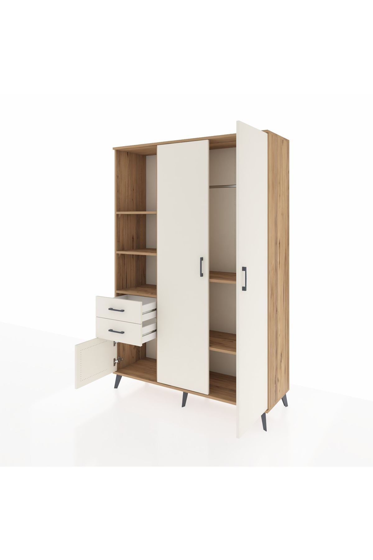 Hyperion Dolap 5 Raflı 2 Çekmeceli Tek Askılı 132x44x195 Çam-Aytaşı/Aytaşı