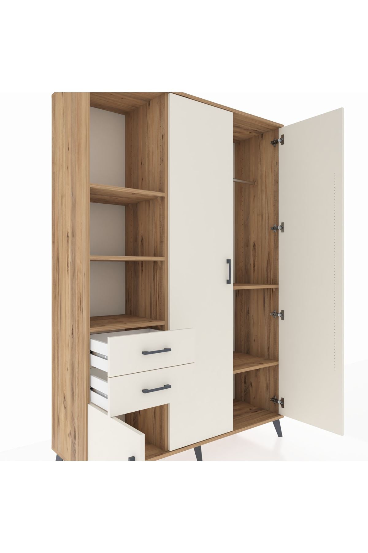 Hyperion Dolap 5 Raflı 2 Çekmeceli Tek Askılı 132x44x195 Çam-Aytaşı/Aytaşı