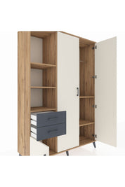 Hyperion Dolap 5 Raflı 2 Çekmeceli Tek Askılı 132x44x195 Çam-Aytaşı/Antrasit