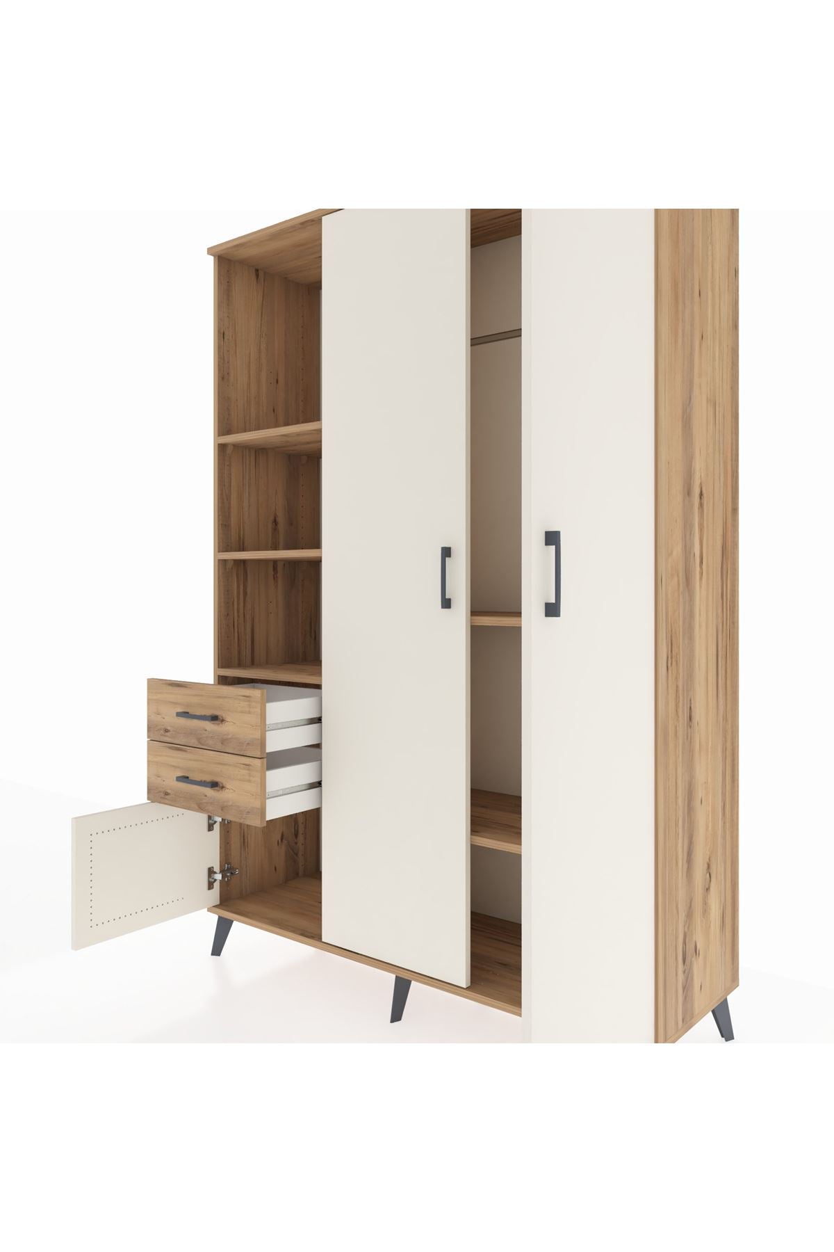 Hyperion Dolap 5 Raflı 2 Çekmeceli Tek Askılı 132x44x195 Çam-Aytaşı/Çam