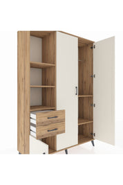 Hyperion Dolap 5 Raflı 2 Çekmeceli Tek Askılı 132x44x195 Çam-Aytaşı/Çam