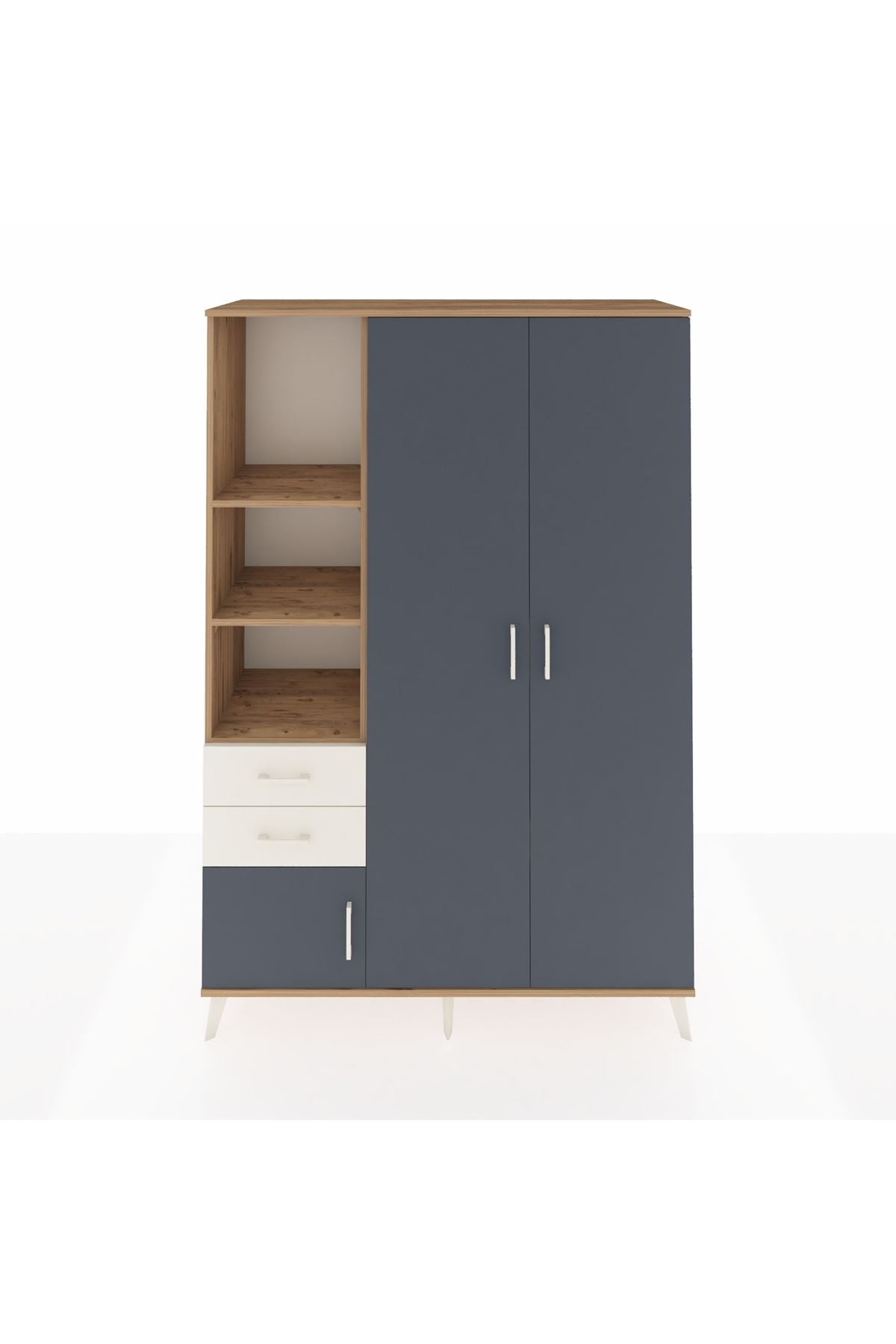 Hyperion Dolap 5 Raflı 2 Çekmeceli Tek Askılı 132x44x195 Çam-Antrasit/Aytaşı