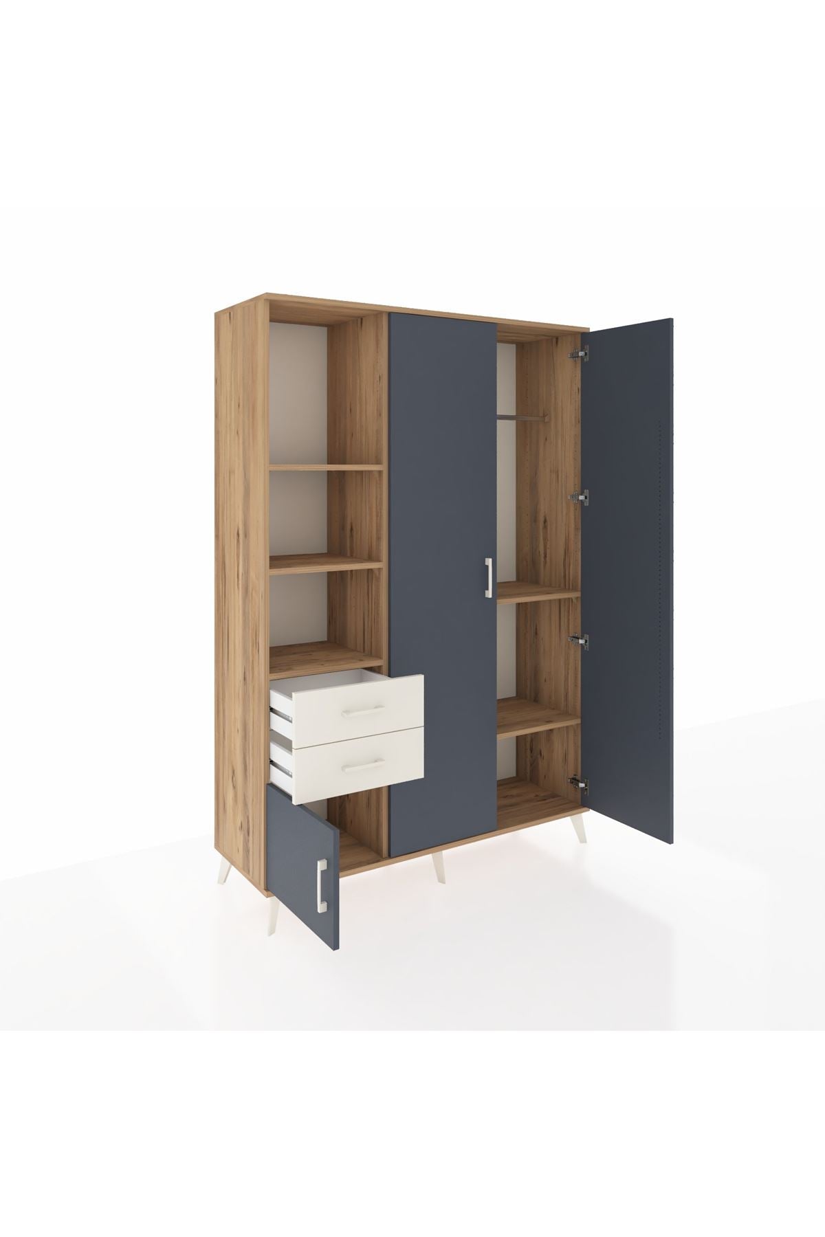 Hyperion Dolap 5 Raflı 2 Çekmeceli Tek Askılı 132x44x195 Çam-Antrasit/Aytaşı