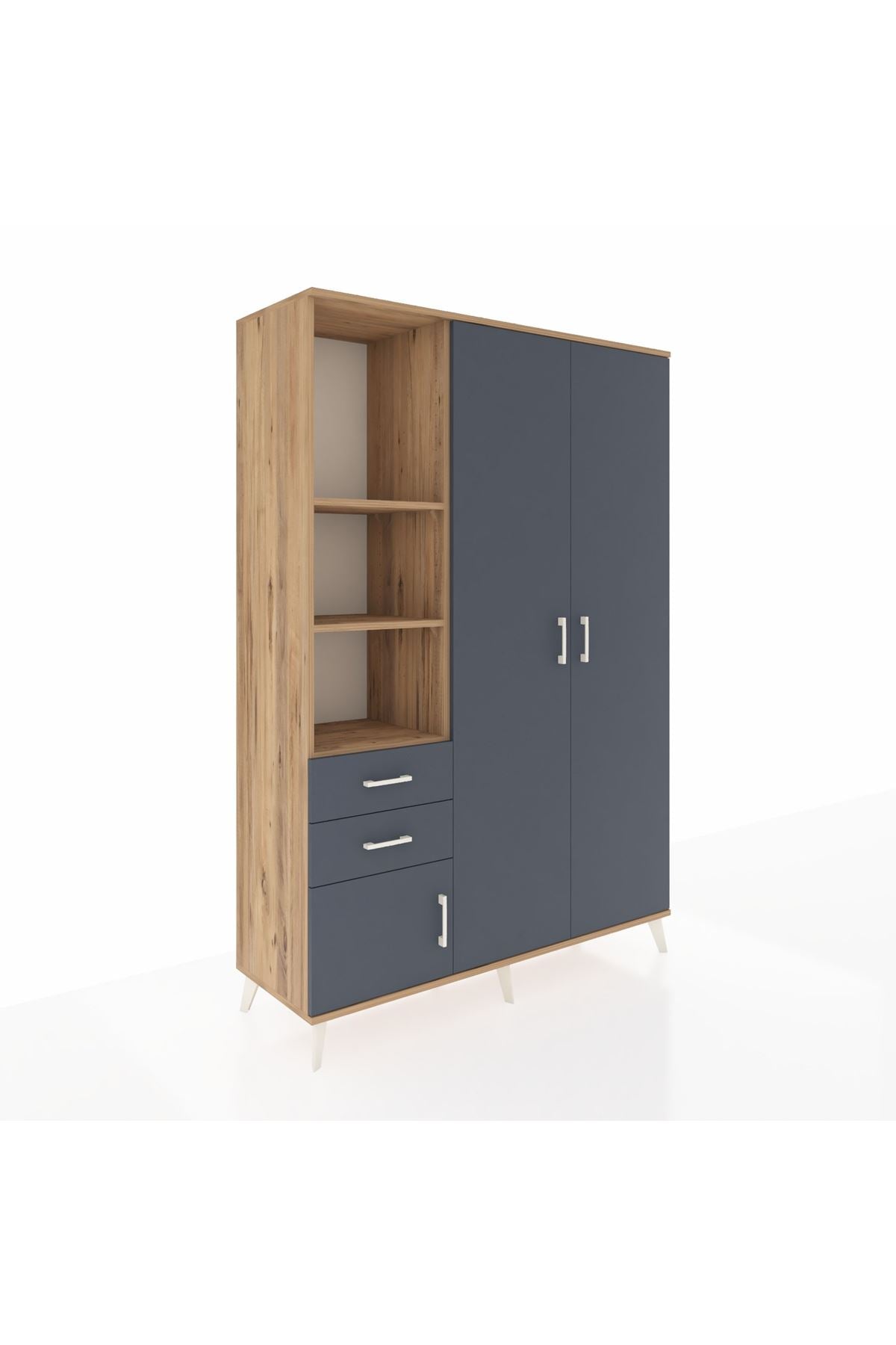 Hyperion Dolap 5 Raflı 2 Çekmeceli Tek Askılı 132x44x195 Çam-Antrasit/Antrasit