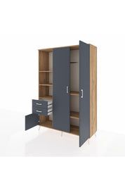 Hyperion Dolap 5 Raflı 2 Çekmeceli Tek Askılı 132x44x195 Çam-Antrasit/Antrasit