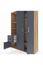 Hyperion Dolap 5 Raflı 2 Çekmeceli Tek Askılı 132x44x195 Çam-Antrasit/Antrasit