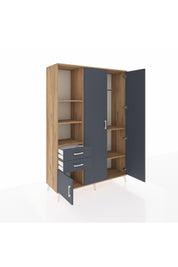 Hyperion Dolap 5 Raflı 2 Çekmeceli Tek Askılı 132x44x195 Çam-Antrasit/Antrasit