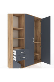 Hyperion Dolap 5 Raflı 2 Çekmeceli Tek Askılı 132x44x195 Çam-Antrasit/Antrasit