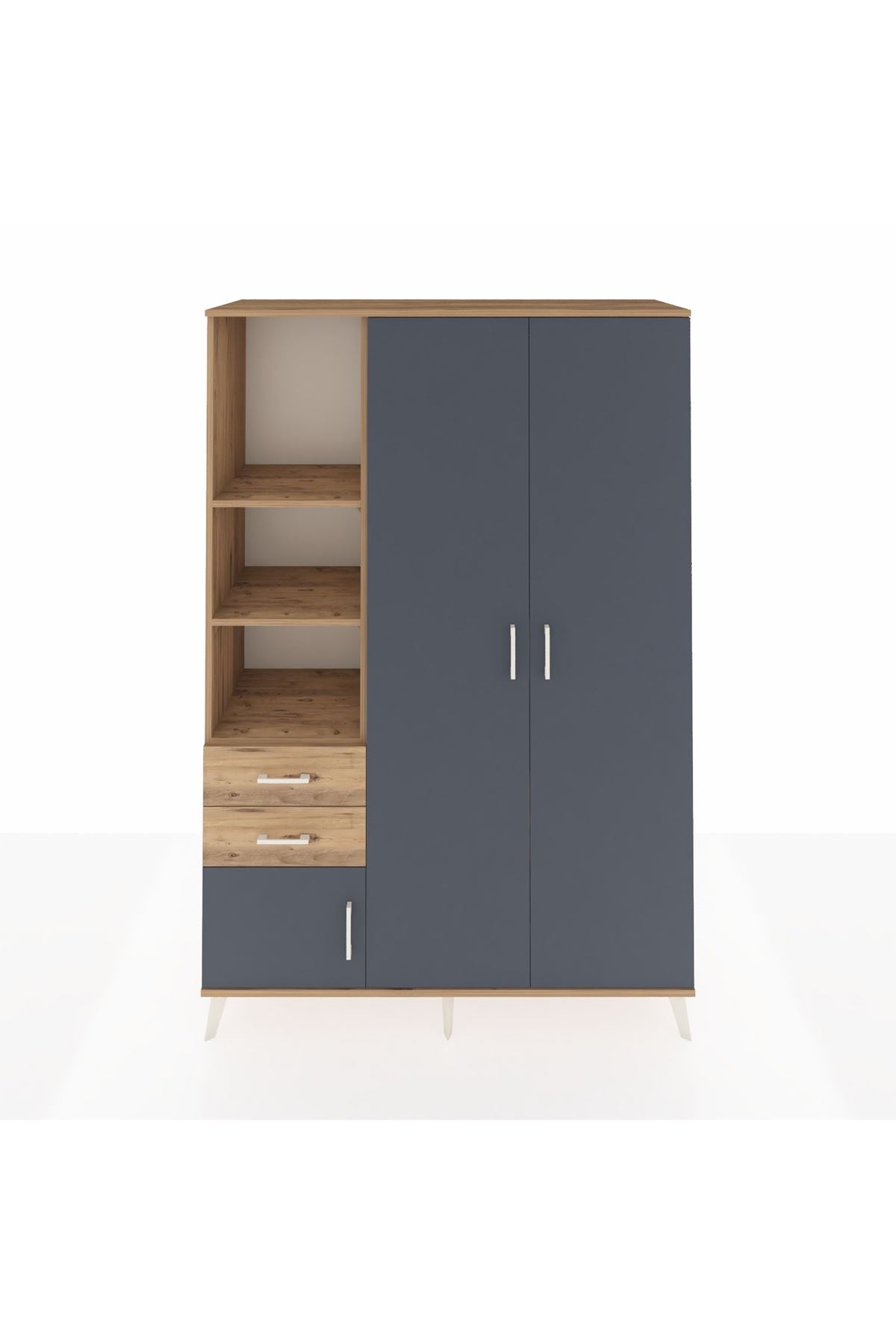 Hyperion Dolap 5 Raflı 2 Çekmeceli Tek Askılı 132x44x195 Çam-Antrasit/Çam