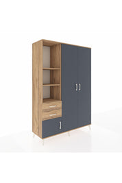 Hyperion Dolap 5 Raflı 2 Çekmeceli Tek Askılı 132x44x195 Çam-Antrasit/Çam