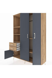 Hyperion Dolap 5 Raflı 2 Çekmeceli Tek Askılı 132x44x195 Çam-Antrasit/Çam