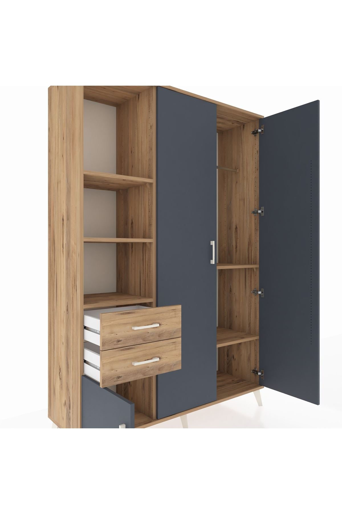 Hyperion Dolap 5 Raflı 2 Çekmeceli Tek Askılı 132x44x195 Çam-Antrasit/Çam