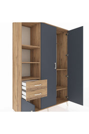 Hyperion Dolap 5 Raflı 2 Çekmeceli Tek Askılı 132x44x195 Çam-Antrasit/Çam