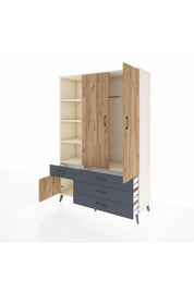 Hyperion Dolap 5 Raflı 4 Çekmeceli Tek Askılı 132x44x195 Aytaşı-Çam/Antrasit