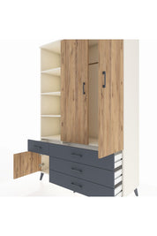 Hyperion Dolap 5 Raflı 4 Çekmeceli Tek Askılı 132x44x195 Aytaşı-Çam/Antrasit