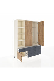 Hyperion Dolap 5 Raflı 4 Çekmeceli Tek Askılı 132x44x195 Aytaşı-Çam/Antrasit