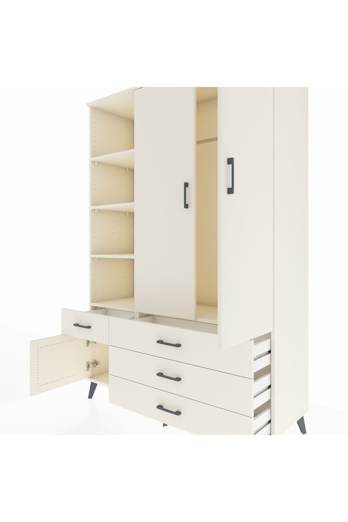 Hyperion Dolap 5 Raflı 4 Çekmeceli Tek Askılı 132x44x195 Aytaşı-Aytaşı/Aytaşı