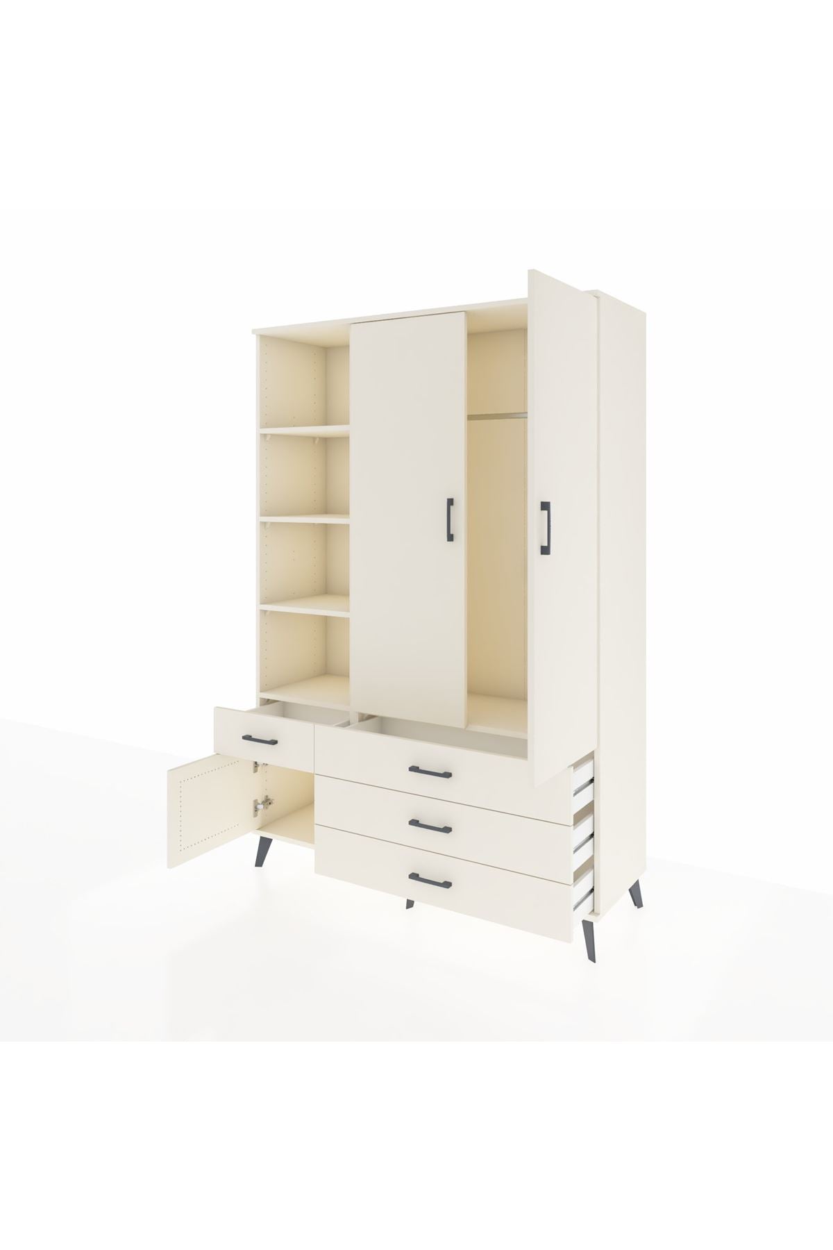 Hyperion Dolap 5 Raflı 4 Çekmeceli Tek Askılı 132x44x195 Aytaşı-Aytaşı/Aytaşı