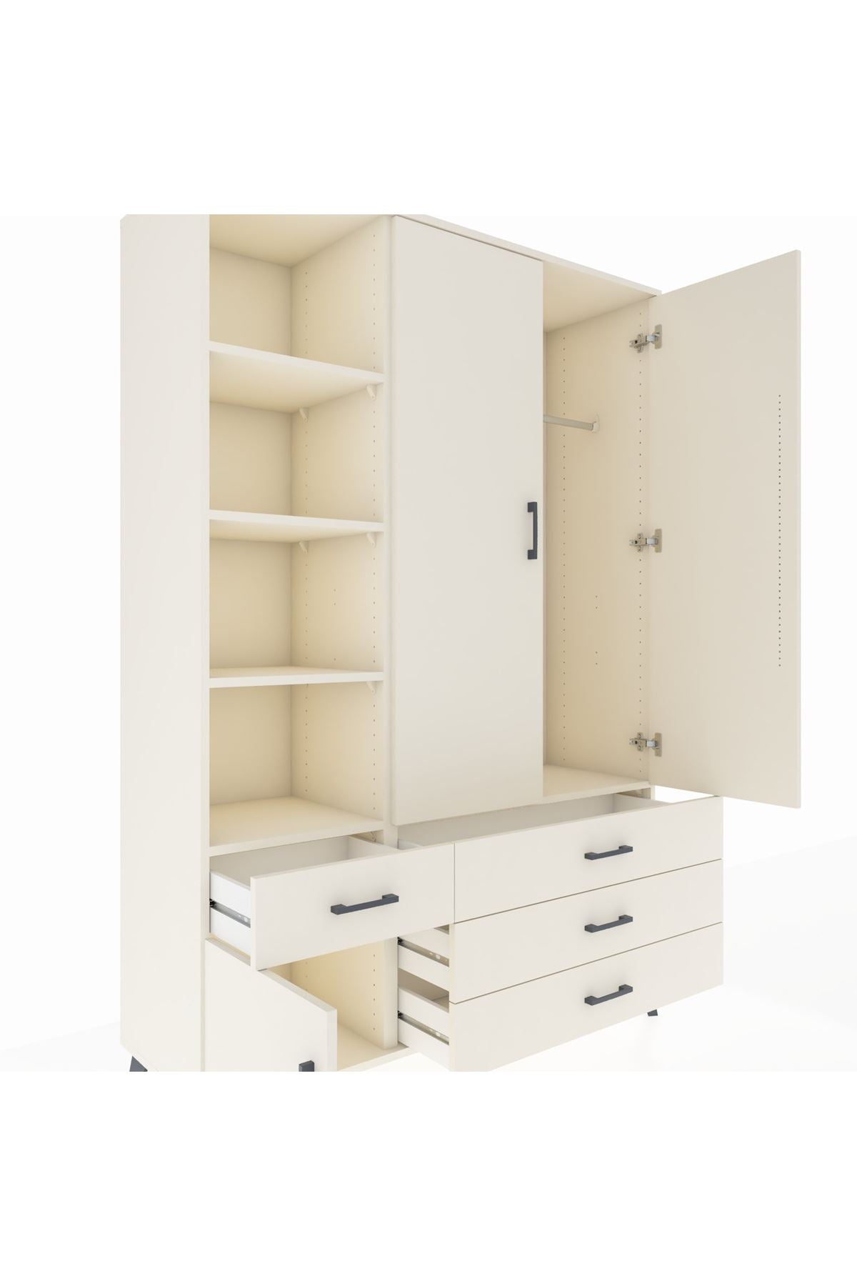 Hyperion Dolap 5 Raflı 4 Çekmeceli Tek Askılı 132x44x195 Aytaşı-Aytaşı/Aytaşı